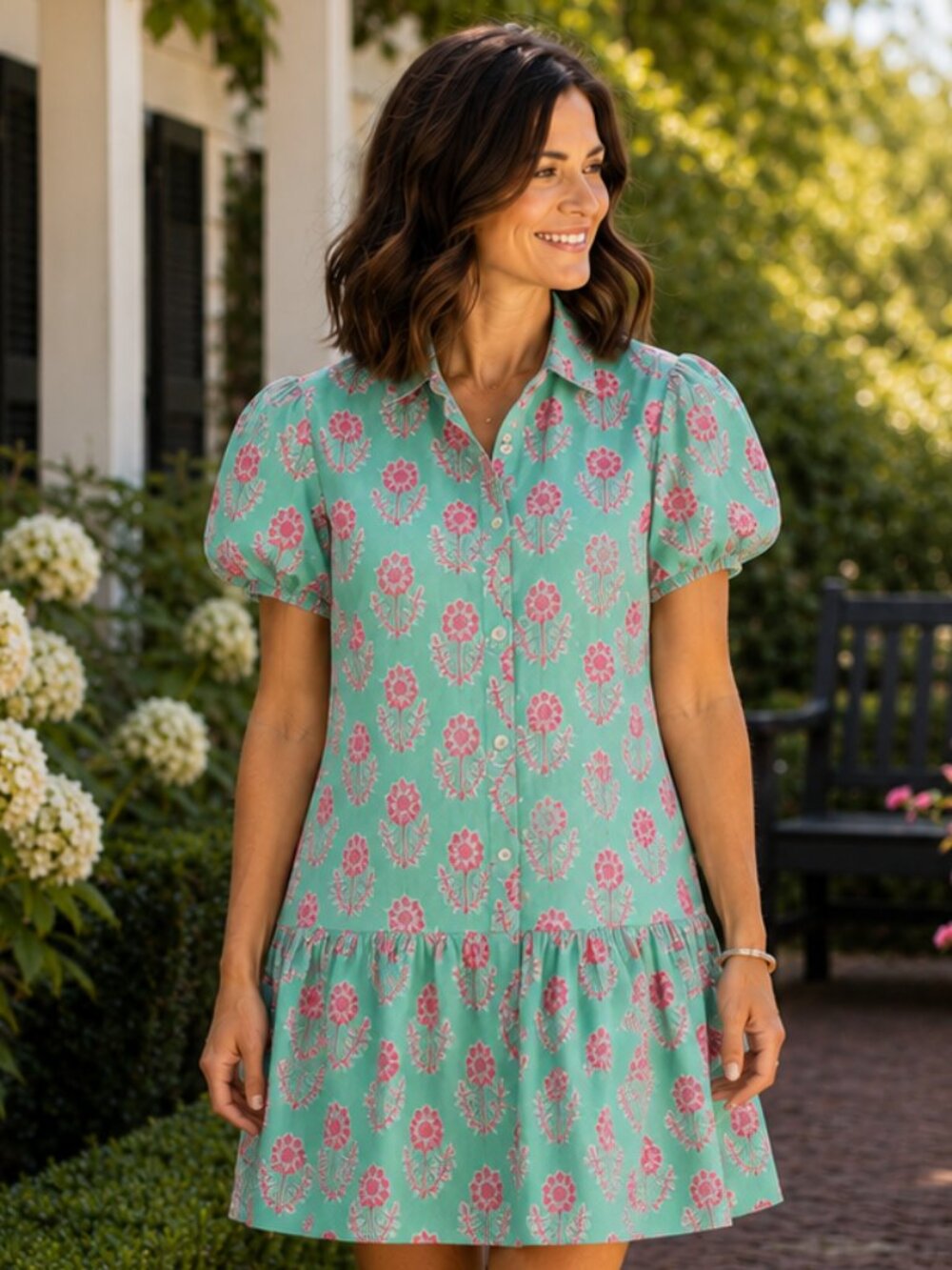 J Crew Factory Bright Spearmint Tulip Bubble Sleeve Mini Dress Size 6 Cotton EUC